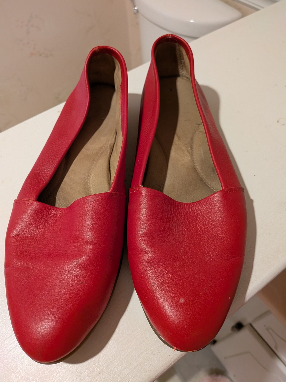 Women's Red Leather Slip-On Ballet Flats